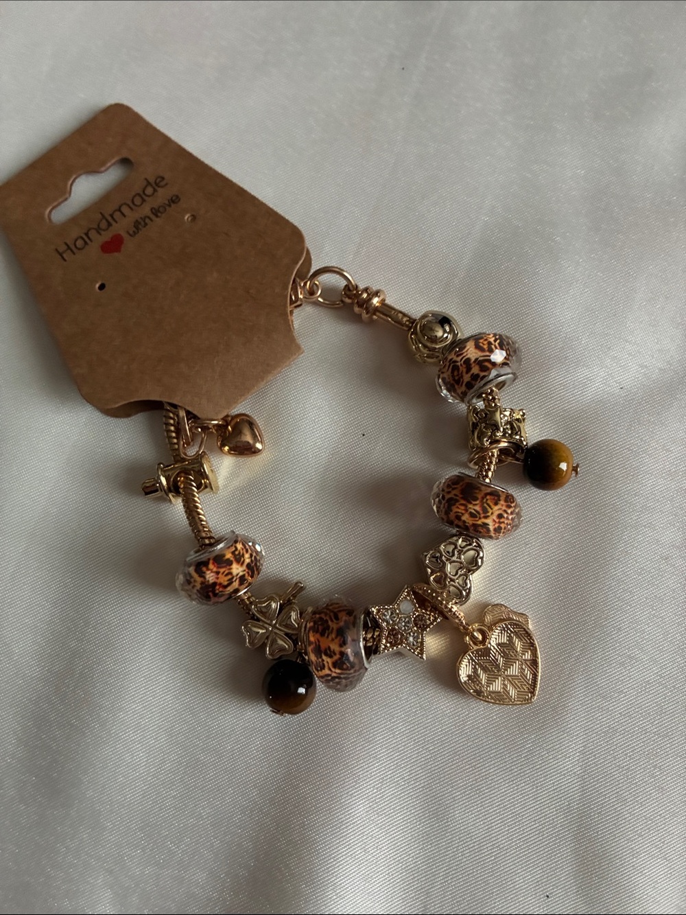 Gold-Tone Leopard Bead Charm Bracelet -
